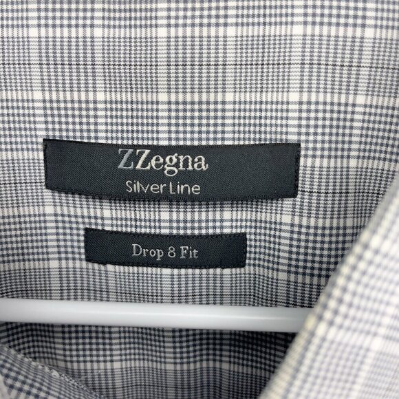 Z ZEGNA Silver Line Drop 8 Fit Checked 100% Cotton Slim Fit Sz 43/17 XL - Picture 3 of 5